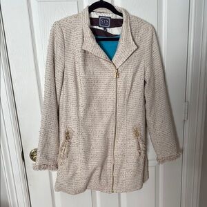 Sail to Sable Cream tweed Teddy Jacket Design cream and gold size small